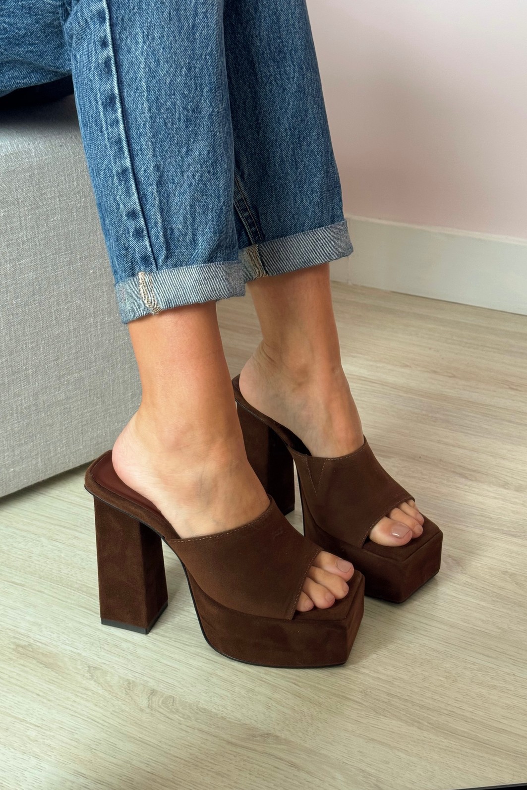 Tamanco Duna Marrom - Plataforma com Salto Bloco Alto
