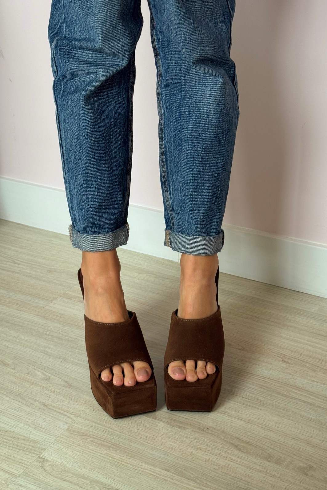 Tamanco Duna Marrom - Plataforma com Salto Bloco Alto