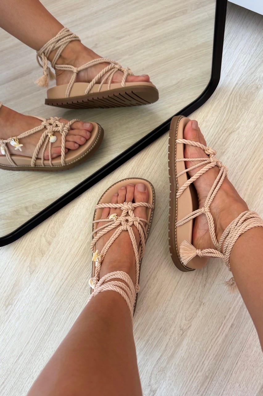 Sandália Paula Nude Amarração em Corda Sandália Paula Nude Amarração em Corda