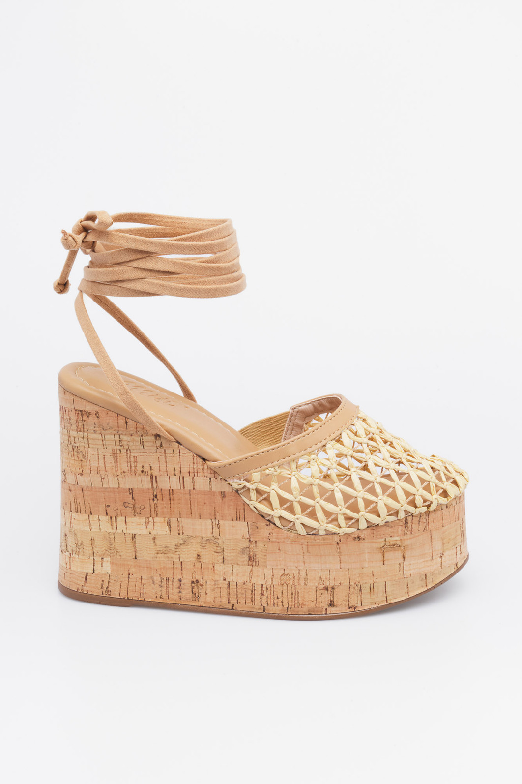 Sandália Capri Palha MIST – Plataforma Anabela em Cortiça Sandália Capri Palha – cabedal tramado em palha natural com salto plataforma