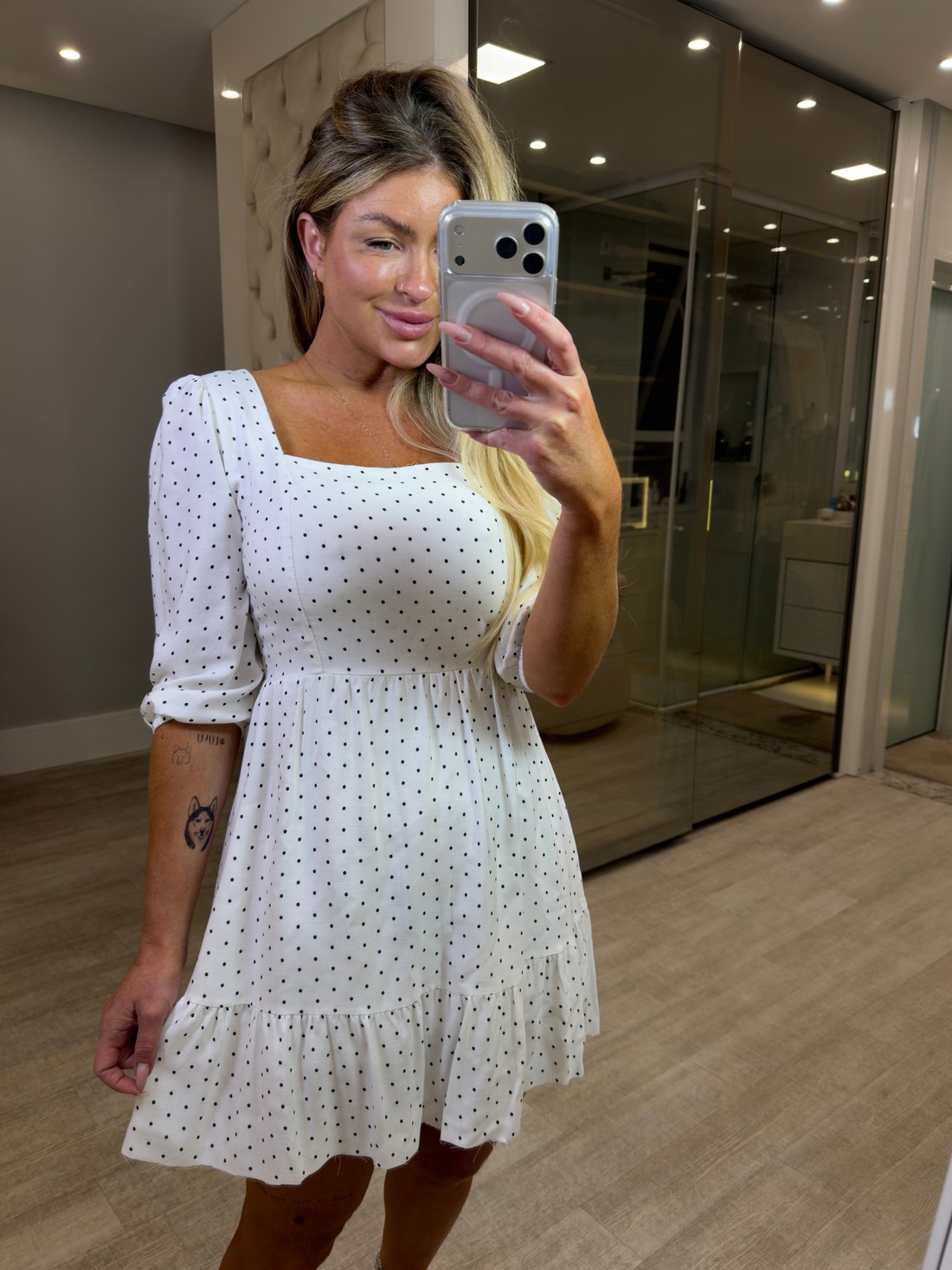 Vestido manga 3/4 estampa de poá Mary Vestido manga 3/4 estampa de poá Mary