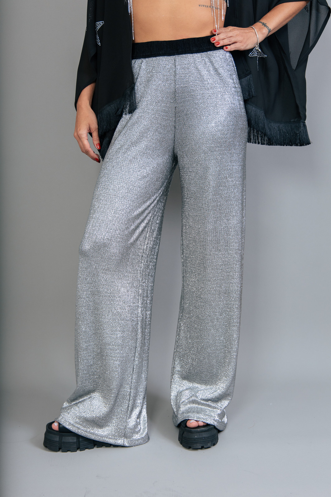 CALÇA PANTALONA COM ELÁSTICO MALHA PRATA CALÇA PANTALONA COM ELÁSTICO MALHA PRATA