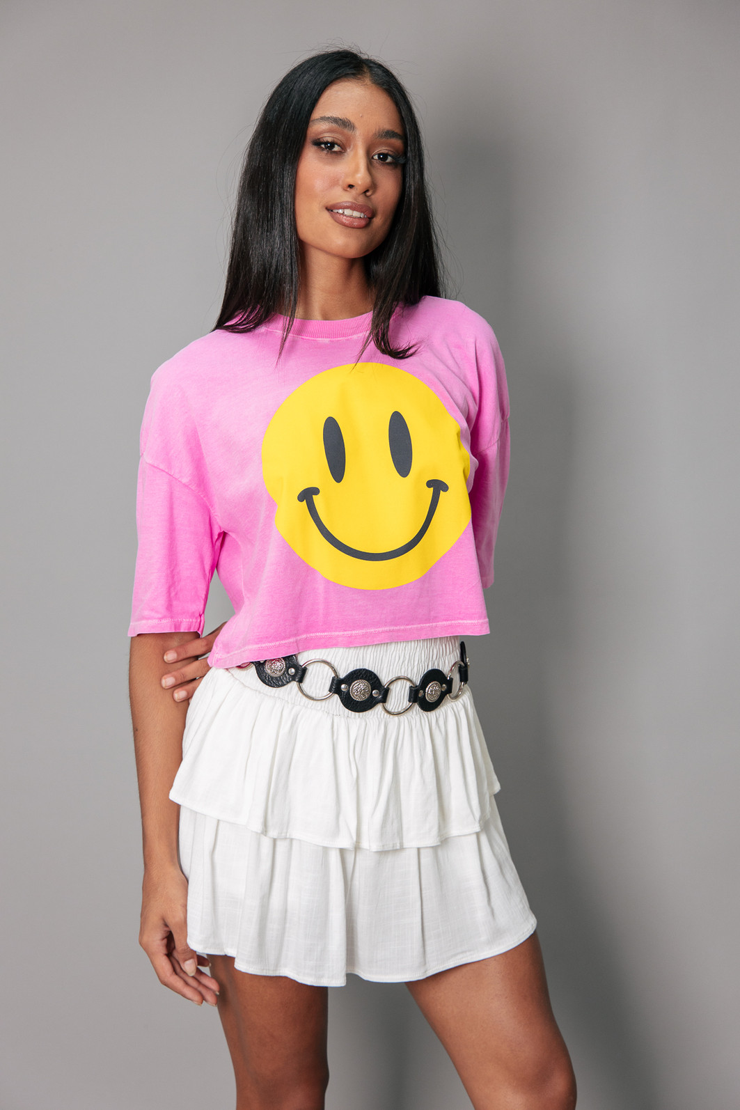 CAMISETA CROPPED BABYLOOK ROSA SMILE CAMISETA CROPPED BABYLOOK ROSA SMILE