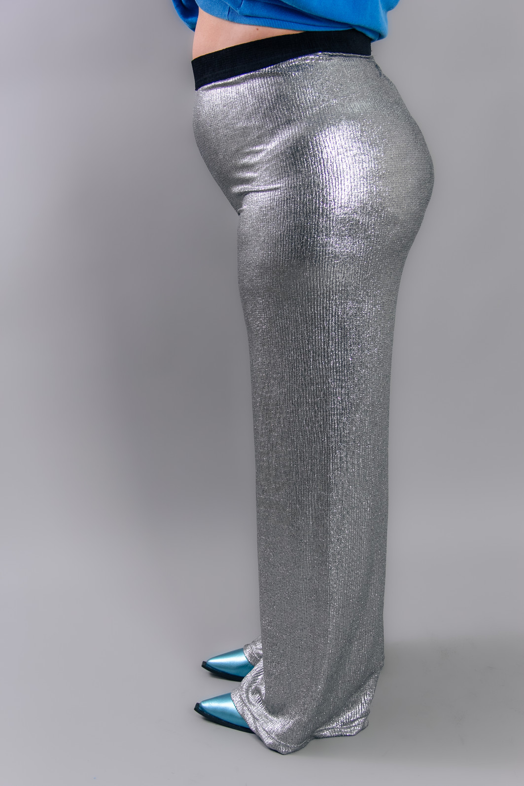 CALÇA PANTALONA COM ELÁSTICO MALHA PRATA CALÇA PANTALONA COM ELÁSTICO MALHA PRATA