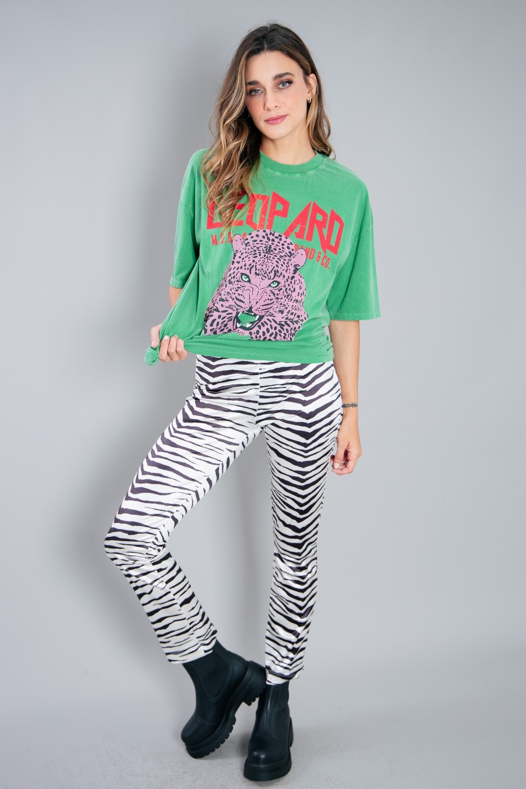 CAMISETA T-SHIRT VINTAGE VERDE LEOPARD CAMISETA T-SHIRT VINTAGE VERDE LEOPARD
