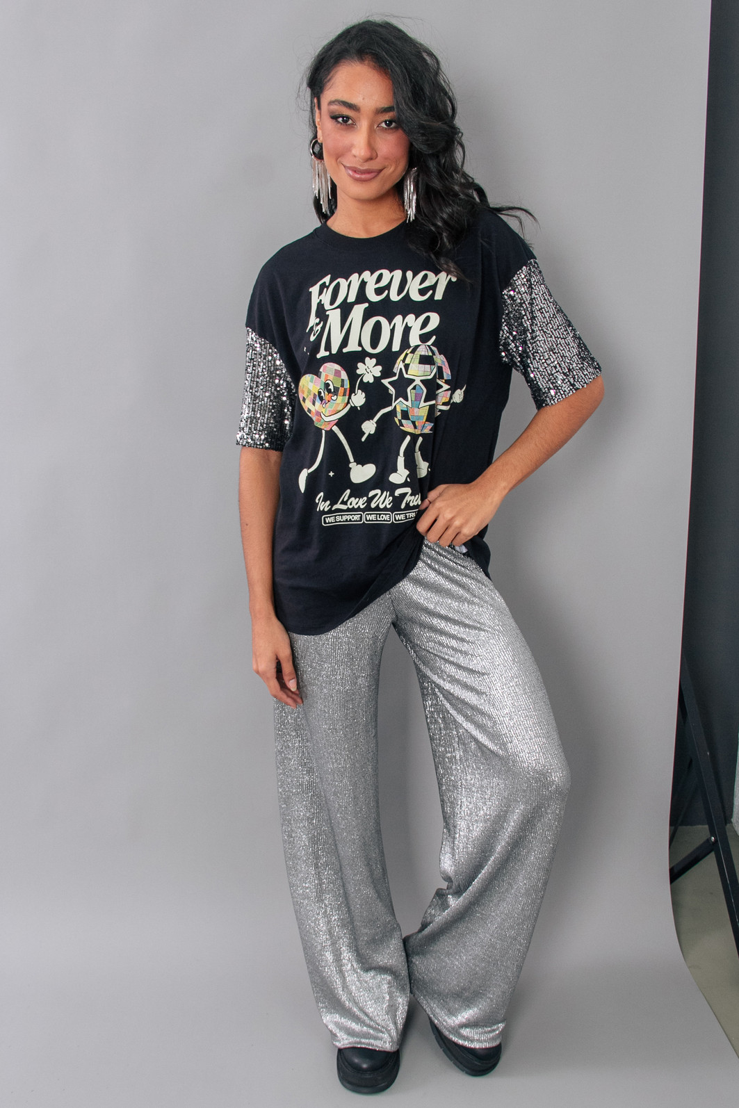 CALÇA PANTALONA COM ELÁSTICO MALHA PRATA CALÇA PANTALONA COM ELÁSTICO MALHA PRATA