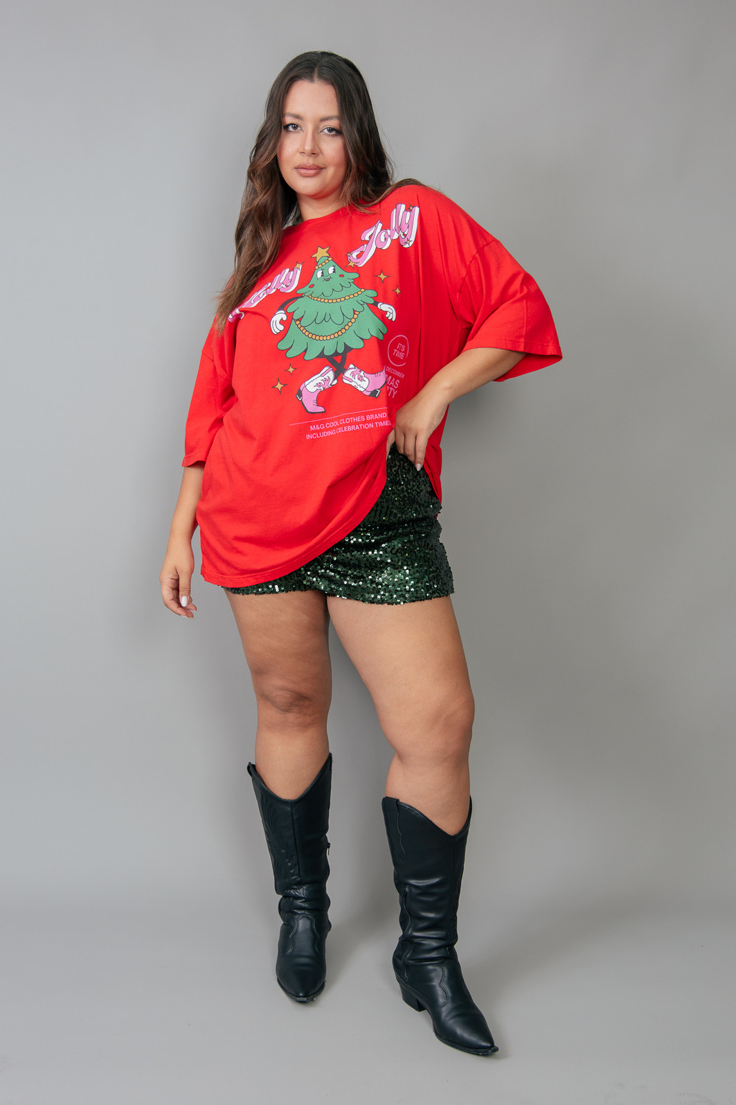 CAMISETA T-SHIRT OVERSIZED VERMELHA HOLLY JOLLY
