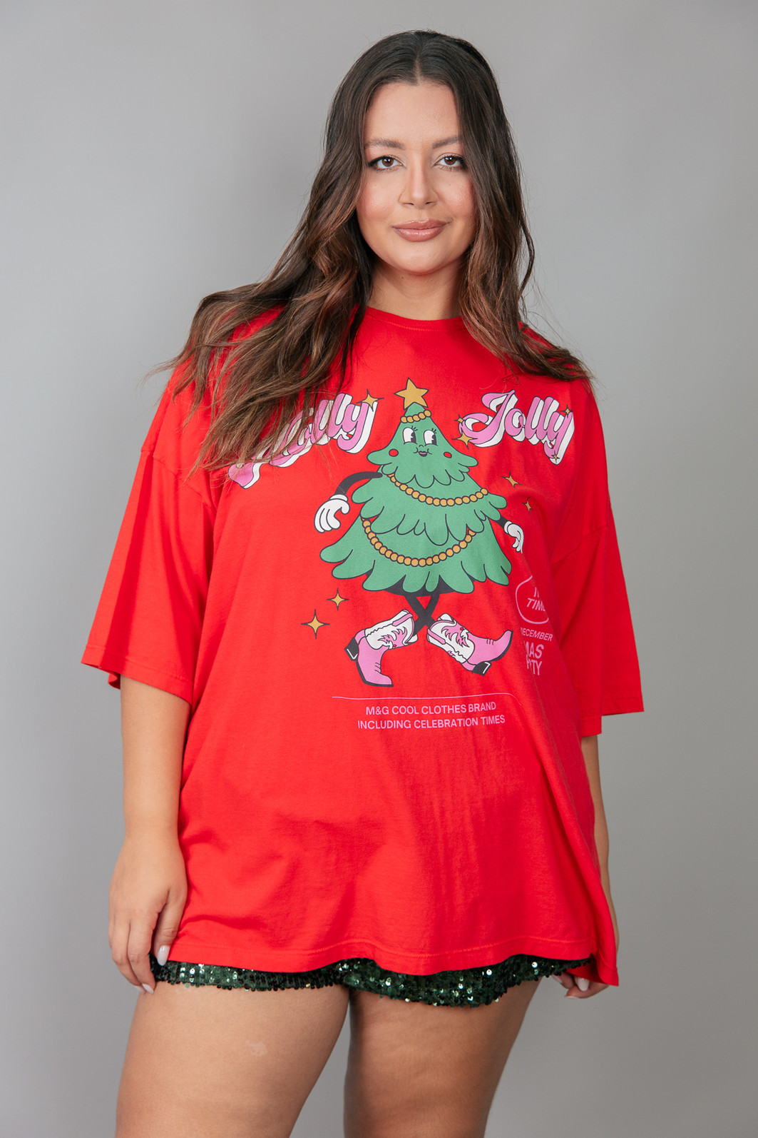 CAMISETA T-SHIRT OVERSIZED VERMELHA HOLLY JOLLY