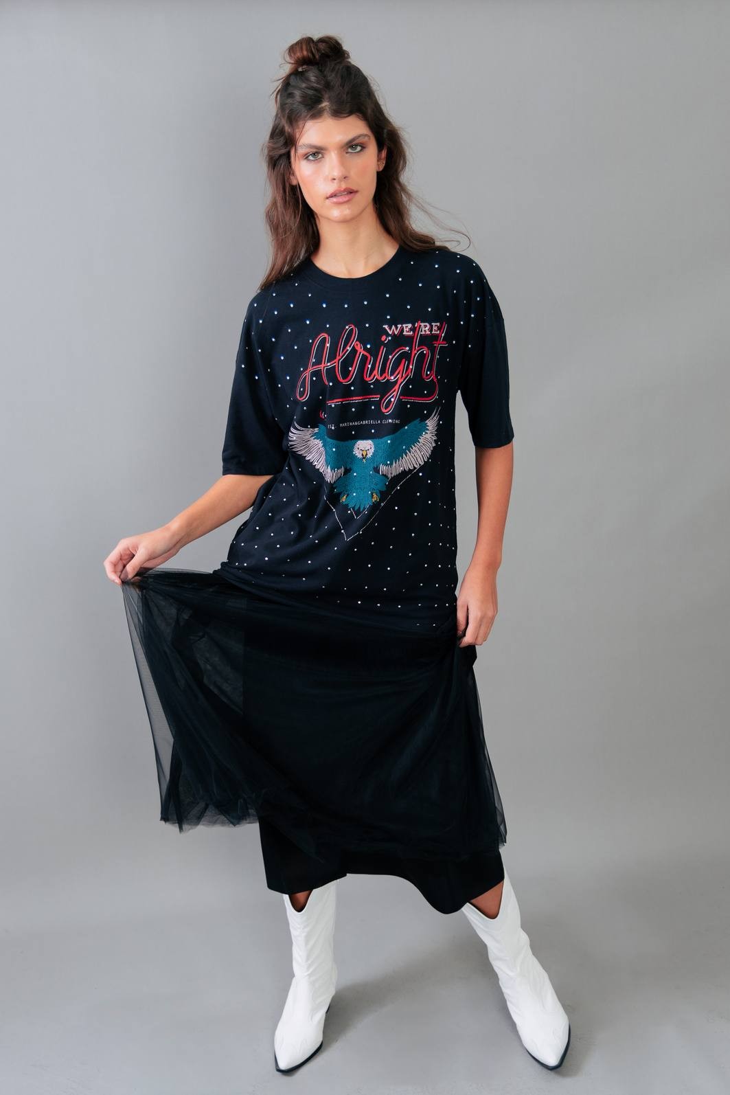 CAMISETA T-SHIRT VINTAGE PRETA COM STRASS ALRIGHT CAMISETA T-SHIRT VINTAGE PRETA COM STRASS ALRIGHT