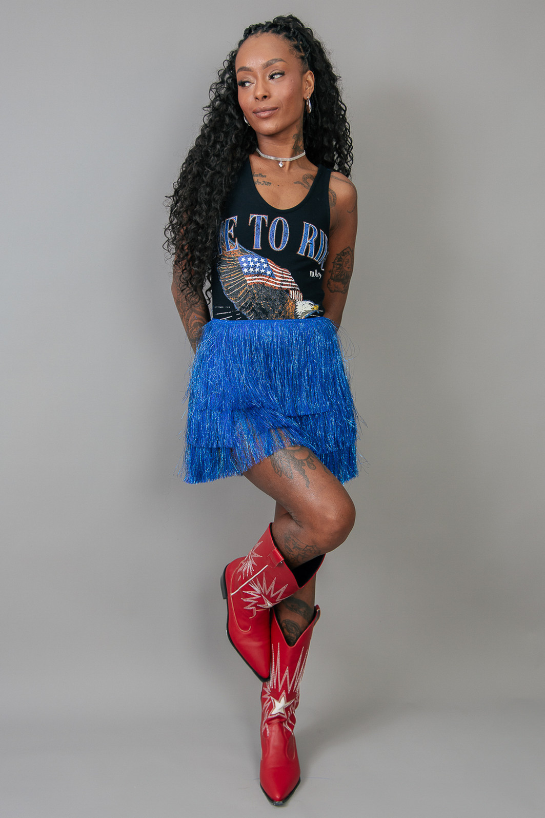 SHORT SAIA DE FRANJAS LONGAS AZUL