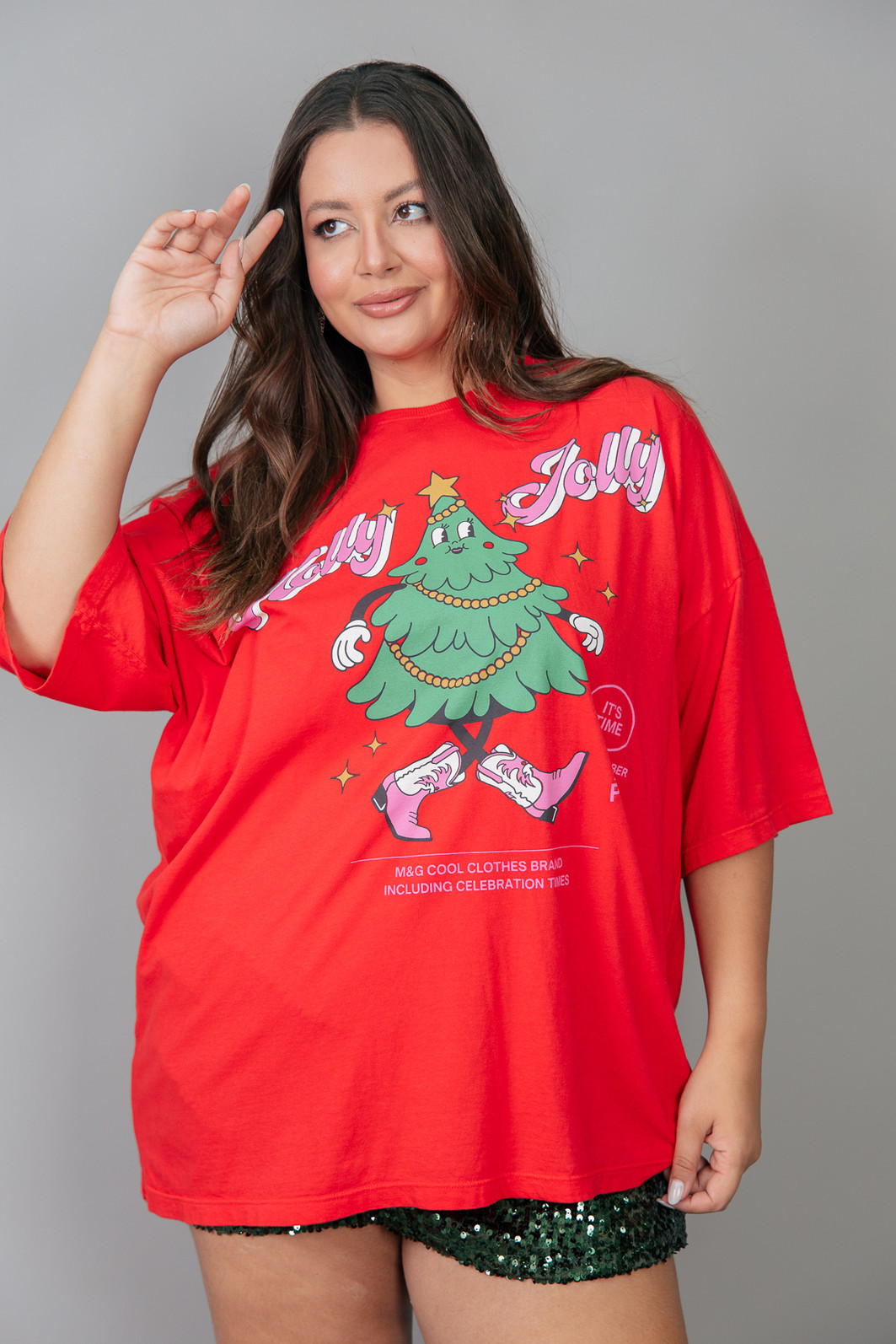 CAMISETA T-SHIRT OVERSIZED VERMELHA HOLLY JOLLY