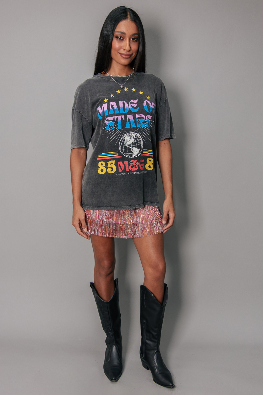 T-SHIRT VINTAGE PRETO MARMORIZADO MADE OF STARS