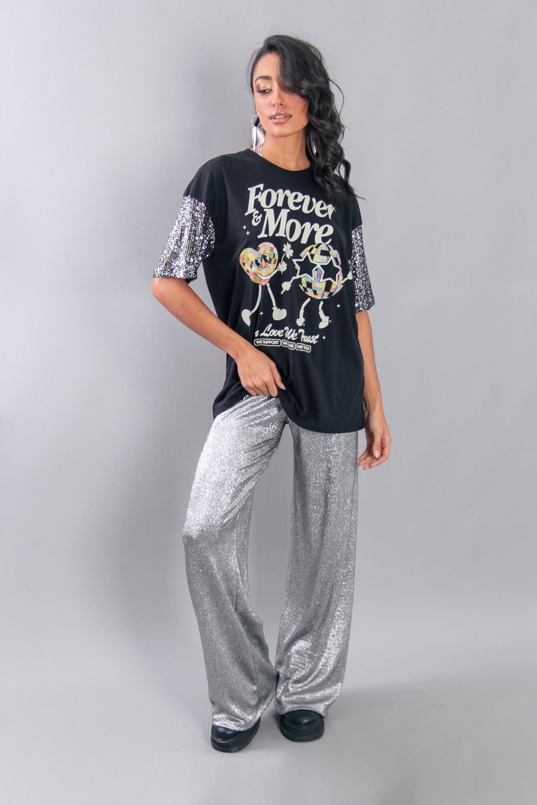 CALÇA PANTALONA COM ELÁSTICO MALHA PRATA CALÇA PANTALONA COM ELÁSTICO MALHA PRATA