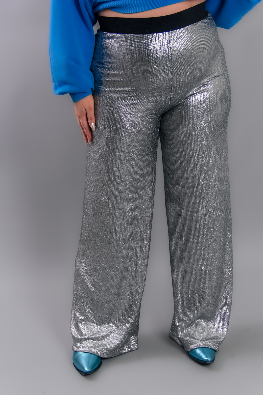 CALÇA PANTALONA COM ELÁSTICO MALHA PRATA CALÇA PANTALONA COM ELÁSTICO MALHA PRATA