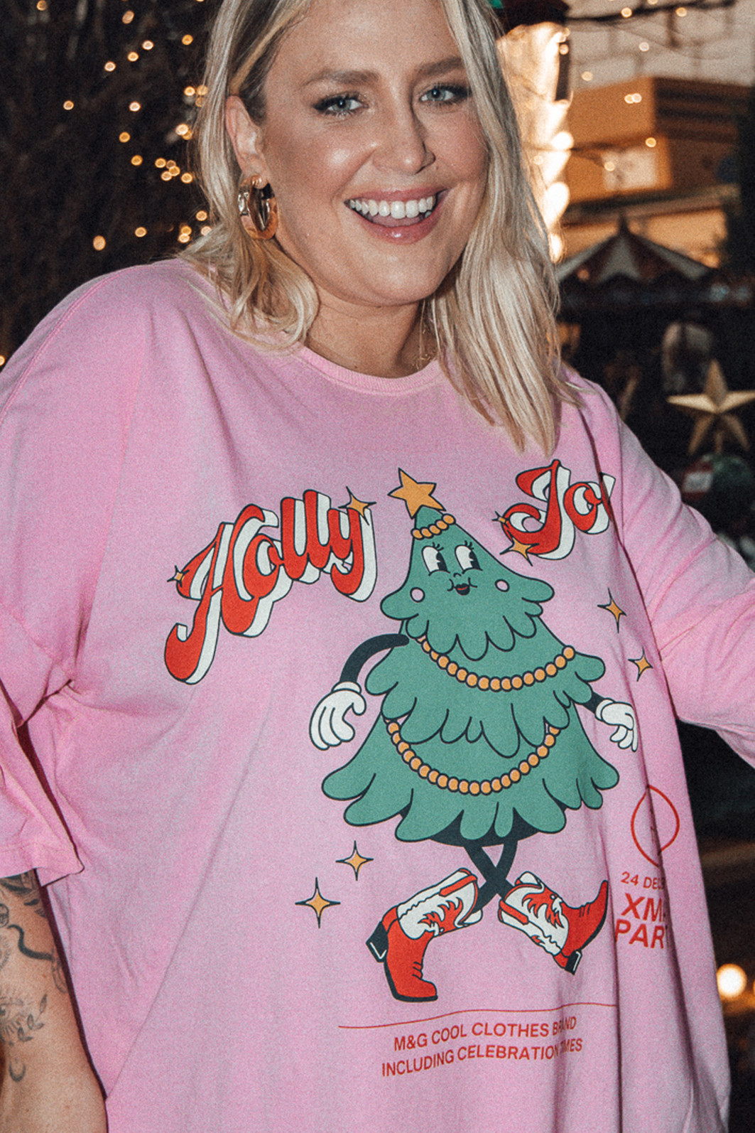 CAMISETA T-SHIRT VINTAGE ROSA HOLLY JOLLY