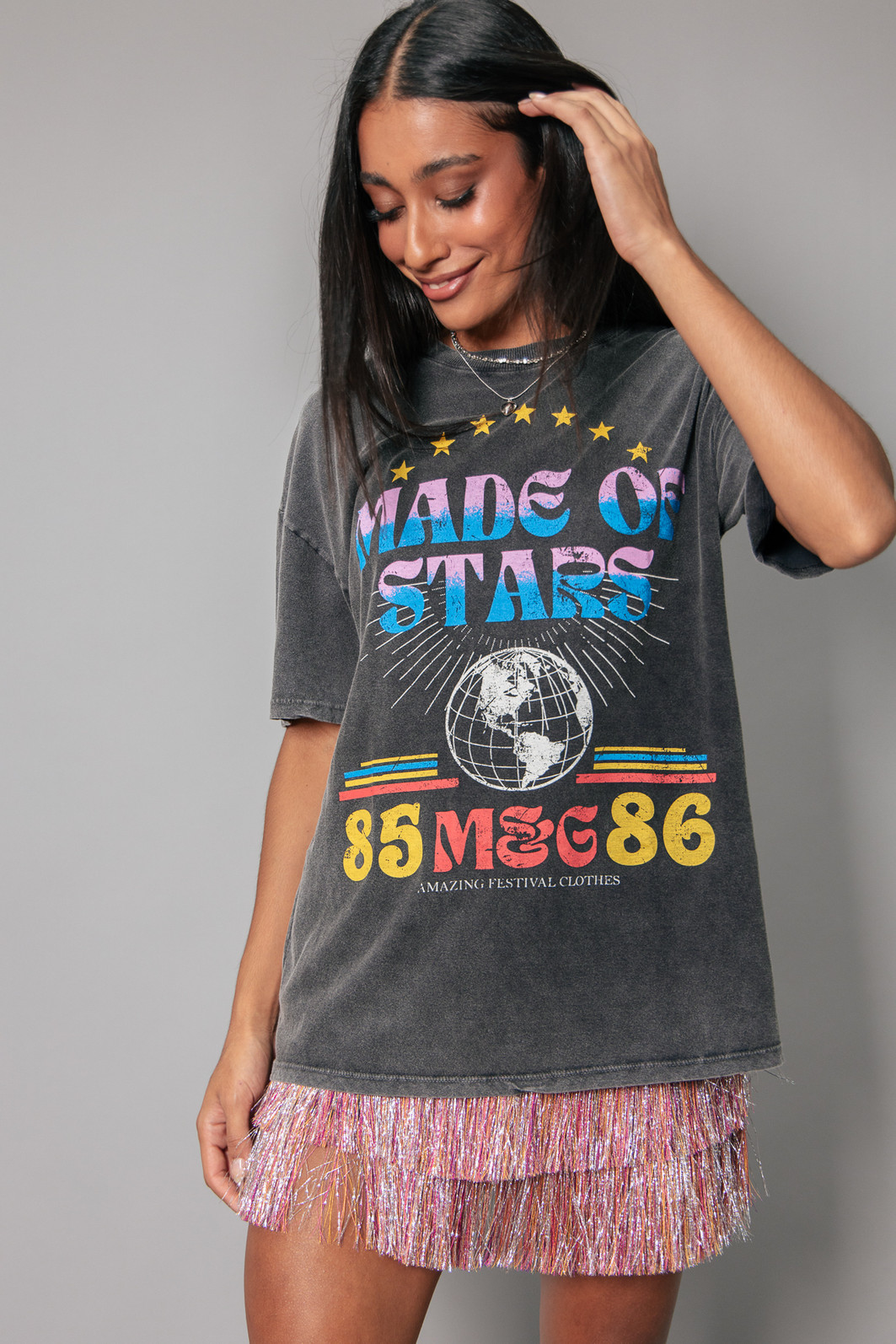 T-SHIRT VINTAGE PRETO MARMORIZADO MADE OF STARS