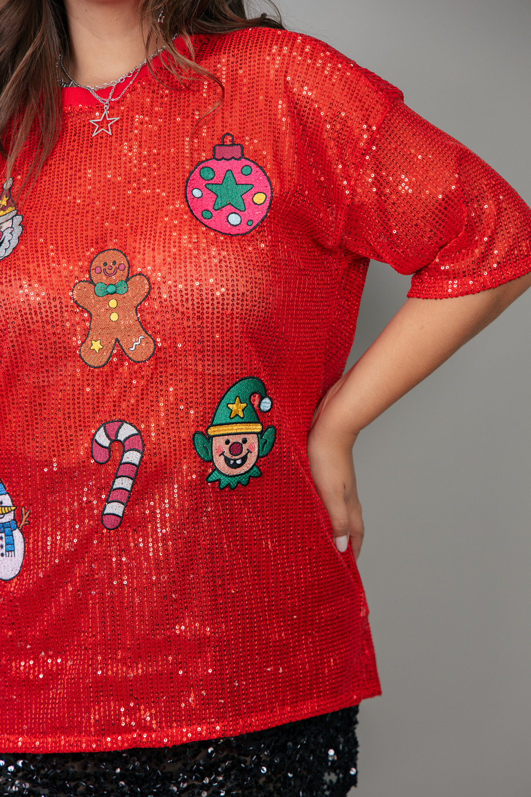 CAMISETA T-SHIRT OVERSIZED DE PAETÊ  VERMELHO XMAS