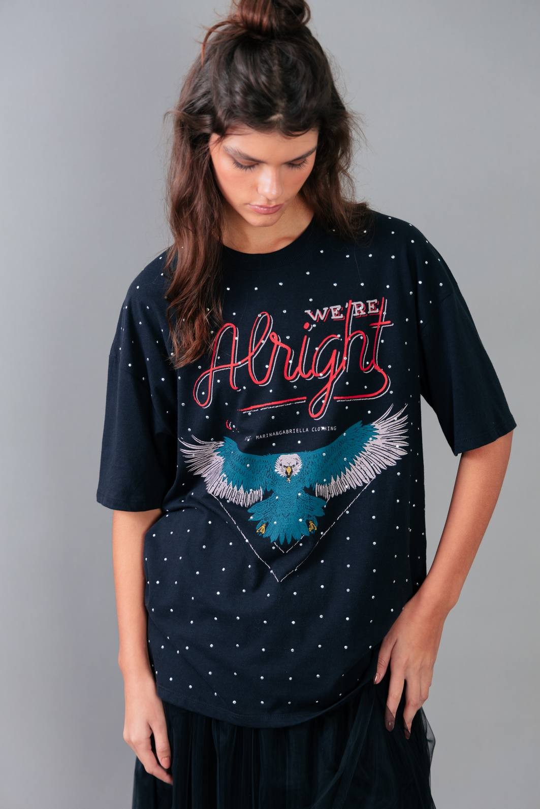 CAMISETA T-SHIRT VINTAGE PRETA COM STRASS ALRIGHT CAMISETA T-SHIRT VINTAGE PRETA COM STRASS ALRIGHT