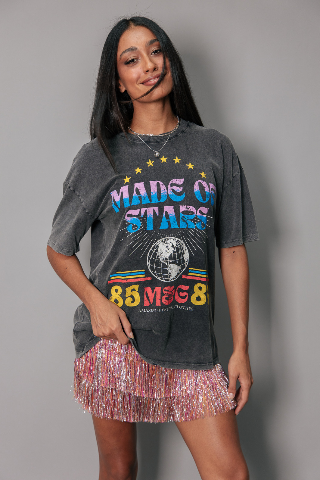 T-SHIRT VINTAGE PRETO MARMORIZADO MADE OF STARS