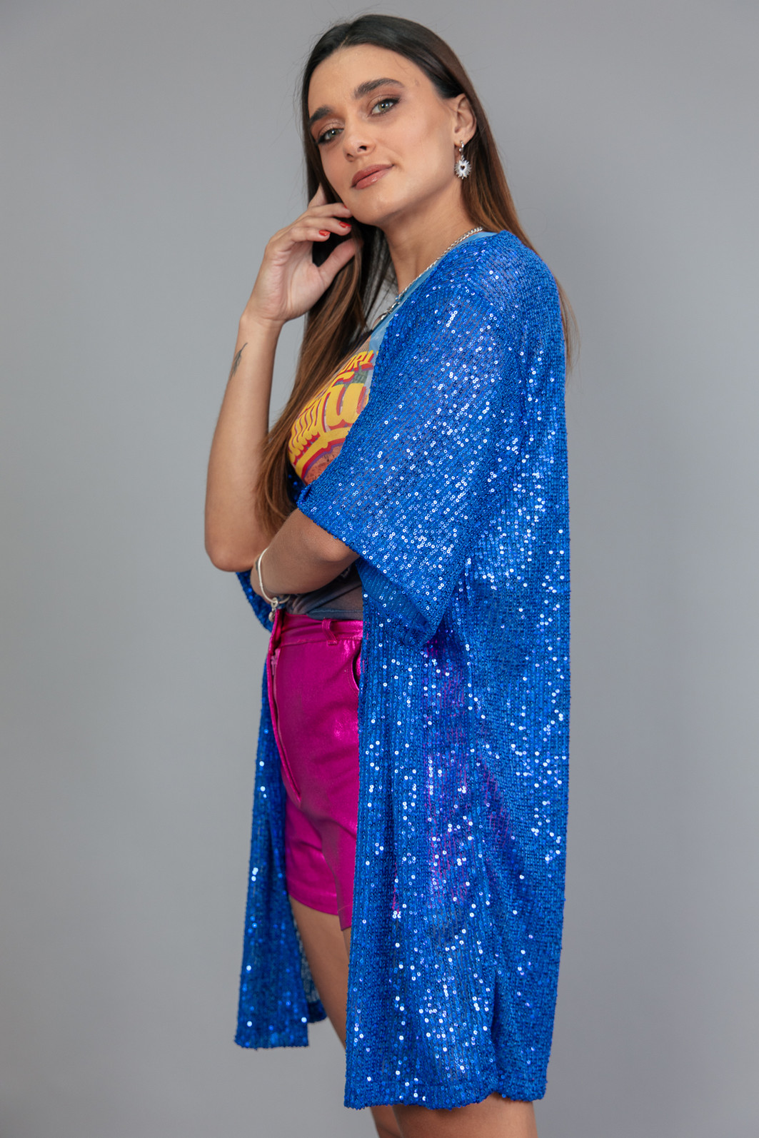 KIMONO COMPRIDO DE PAETÊ AZUL KIMONO COMPRIDO DE PAETÊ AZUL