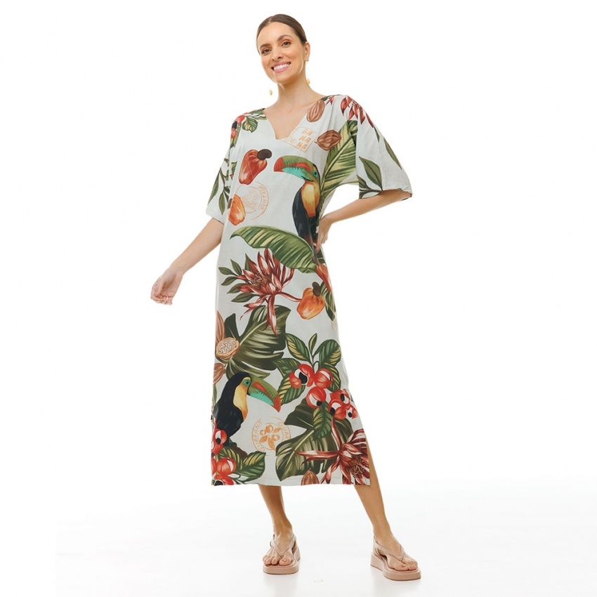 Kaftan Atena Tucano com Folhas e Guaraná Kaftan Atena Tucano com Folhas e Guaraná