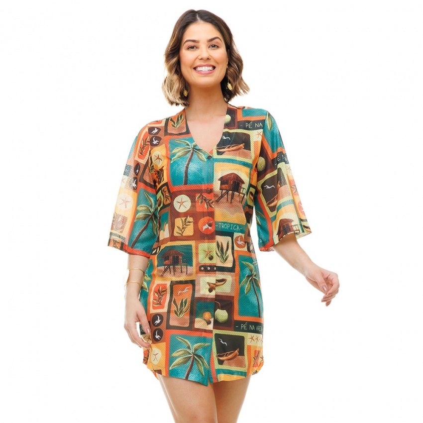 Saída de Praia Chemise Alongada Elementos Praia Saída de Praia Chemise Alongada Elementos Praia