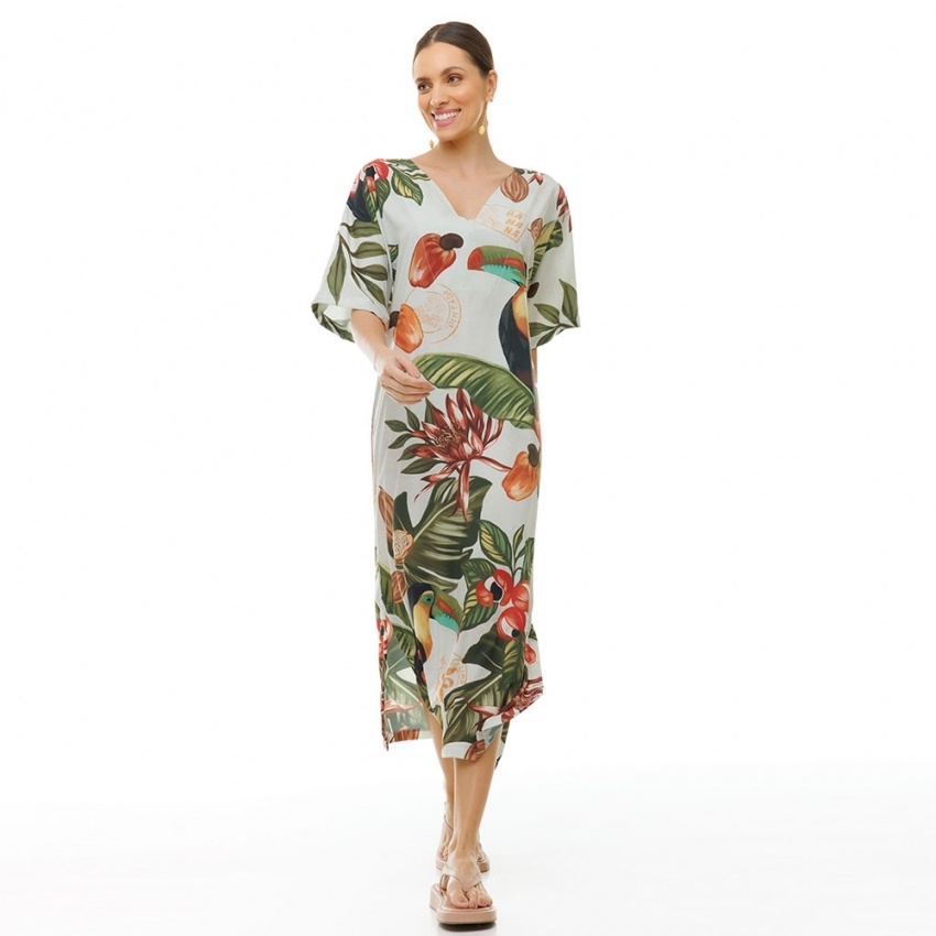 Kaftan Atena Tucano com Folhas e Guaraná Kaftan Atena Tucano com Folhas e Guaraná