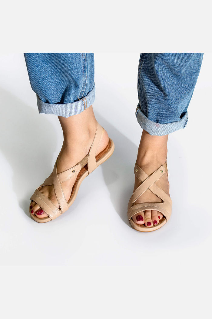 Rasteira Confortável em Couro Rose