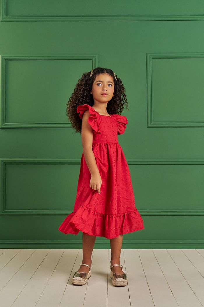 VESTIDO MIDI EM TECIDO BORDADO