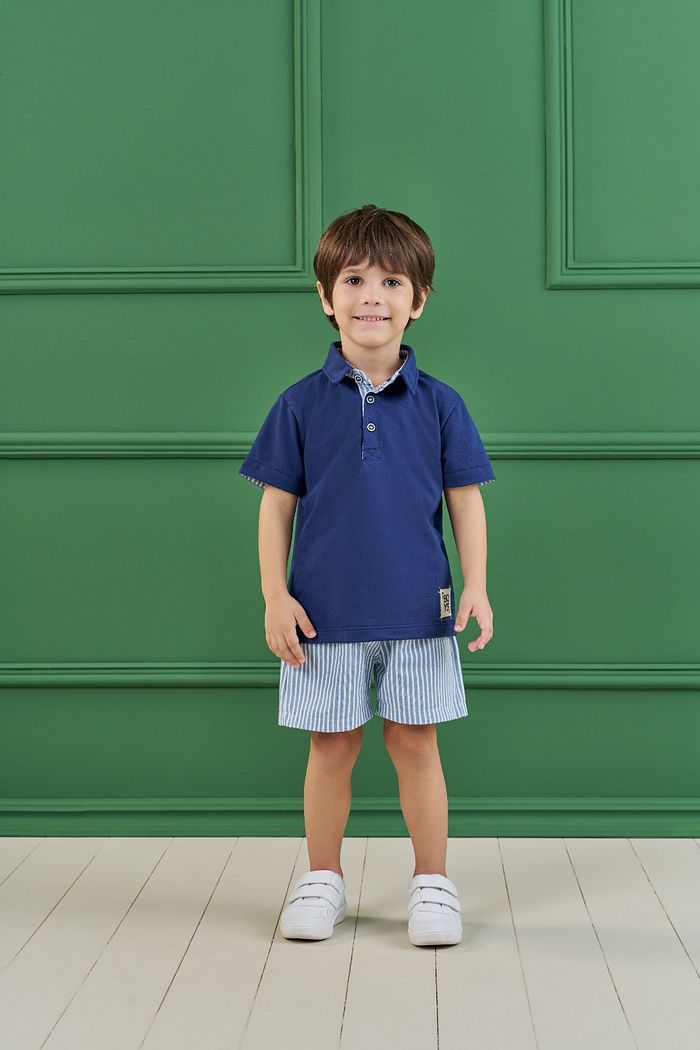 CONJUNTO POLO EM PIQUET E SHORT EM TECIDO ECO CAMOMILA