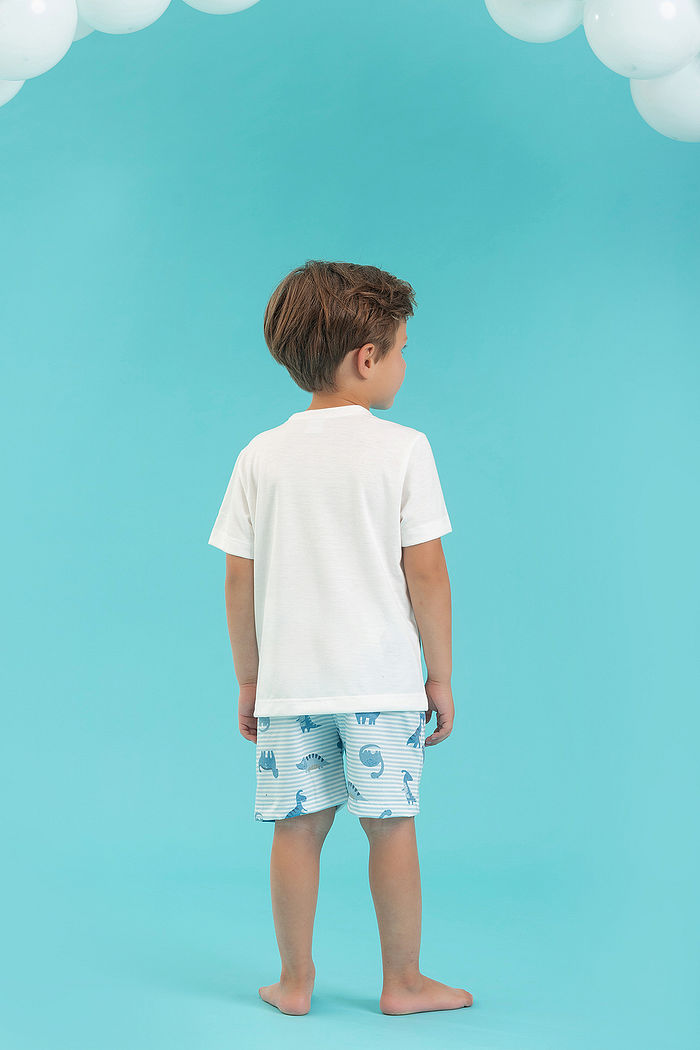 CONJUNTO PIJAMA EM MEIA MALHA PV E SHORTS EM MEIA MALHA PV DINO