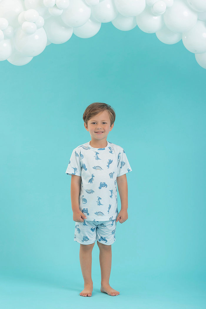 CONJUNTO PIJAMA CAMISETA E SHORTS EM MEIA MALHA PV DINO