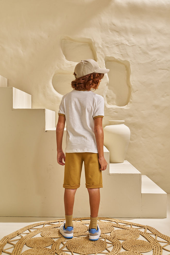 CONJUNTO T-SHIRT EM FLAMÊ E SHORT EM MALHA WAFFLE