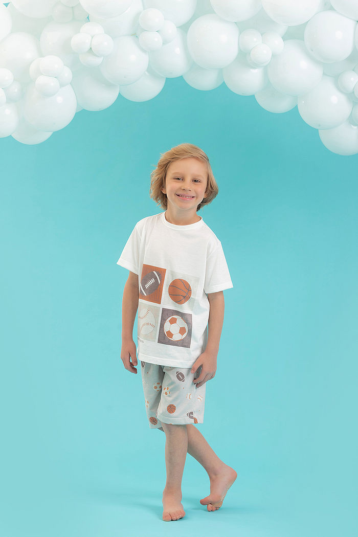 CONJUNTO PIJAMA CAMISETA EM MEIA MALHA PV E SHORTS EM MEIA MALHA PV ESPORTES