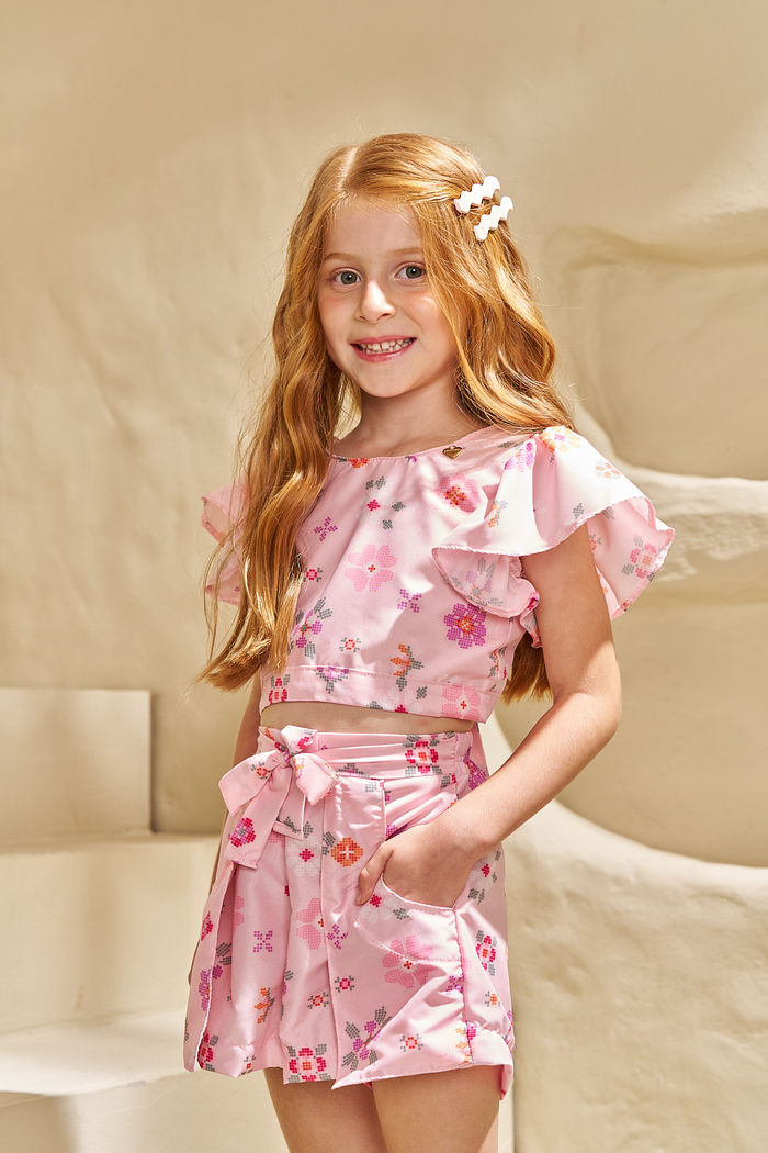 CONJ. CROPPED E SHORTS EM OLÍMPIA PONTO CRUZ