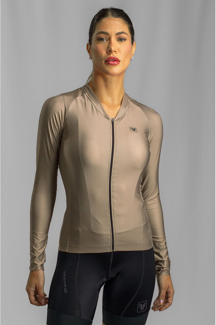 CAMISA DE CICLISMO FEMININA TRAINING MANGA LONGA MASCAVO