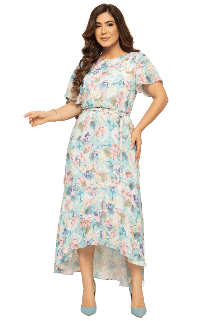 VESTIDO CREPE ESTAMPADO COM FAIXA - 14209