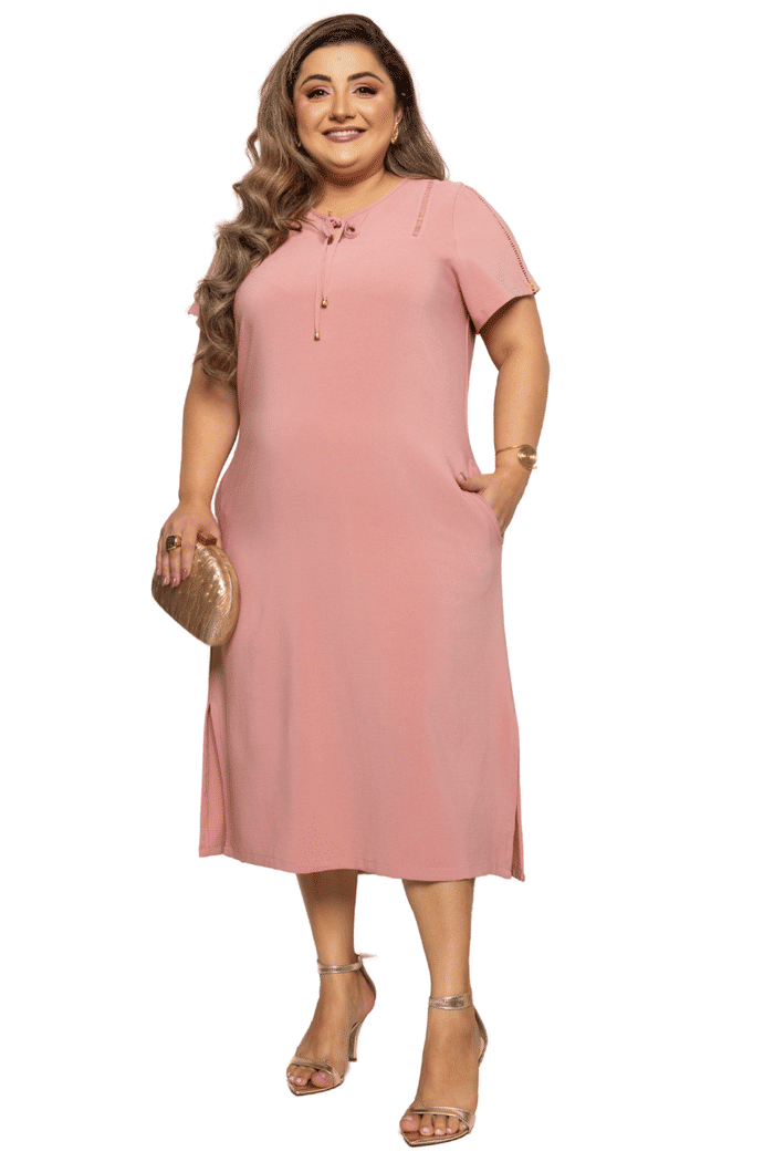 VESTIDO PLUS CREPE BALI COM ENTREMEIOS - 14203