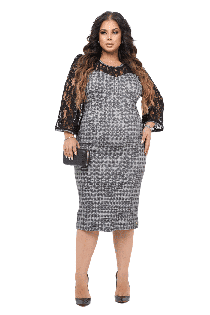 VESTIDO PLUS COM DETALHES EM RENDA - 13814