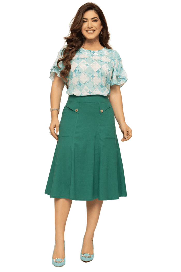 SAIA VISCOLINHO COM RECORTES E BOTOES - 06177