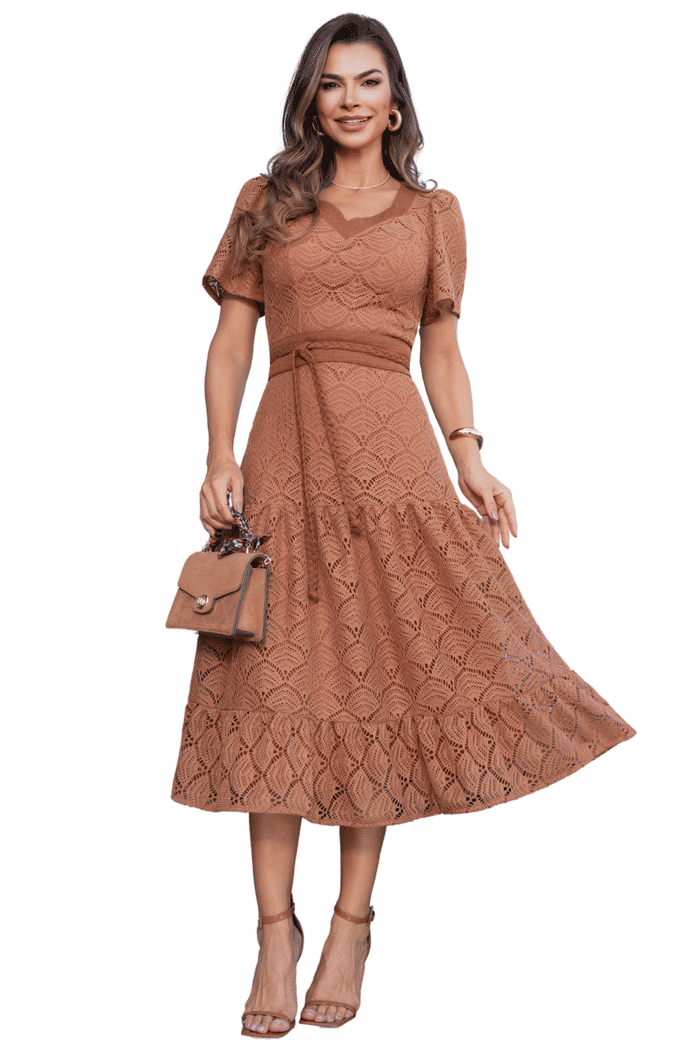 VESTIDO TELA CROCHET COM FAIXA TRANÇADA - 14301