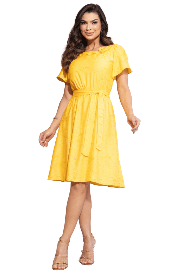 VESTIDO CREPE BORDADO COM BABADINHO - 14027