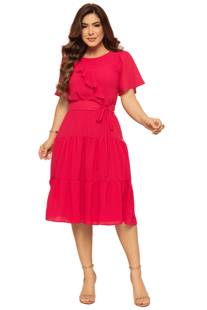 VESTIDO MID CREPE TEXTURIZADO COM ASSIMETRIA - 14195