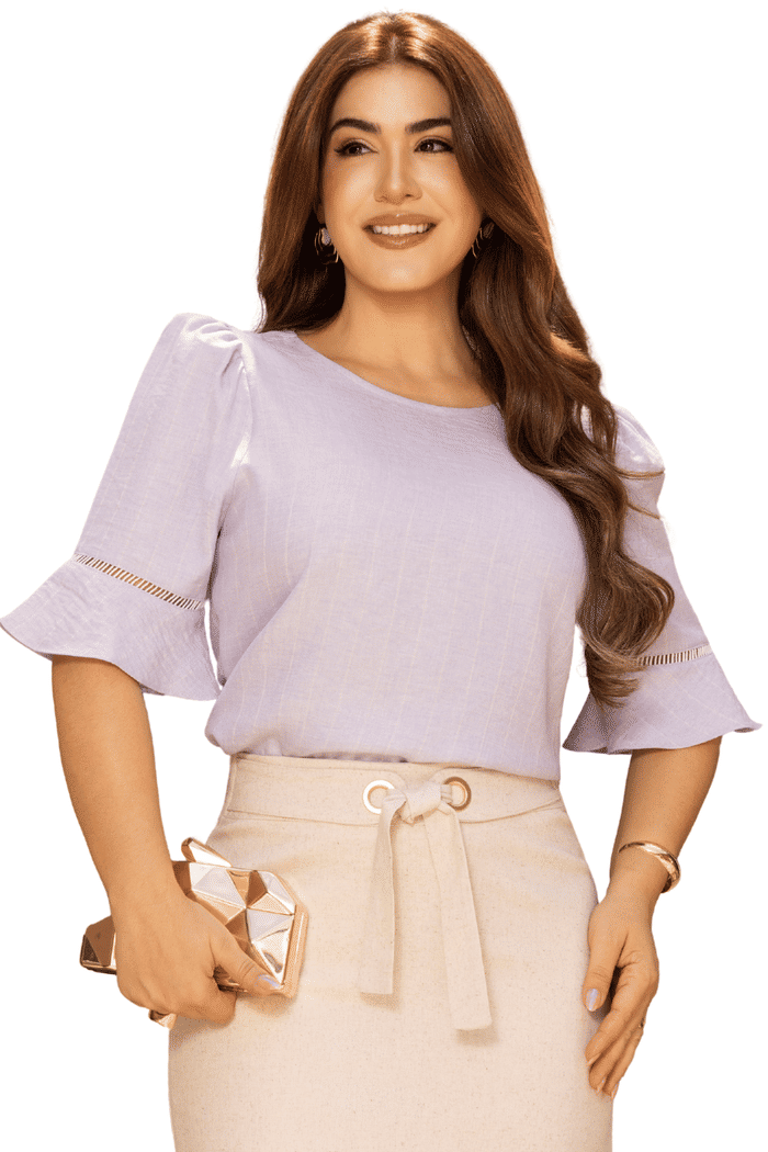 BLUSA CREPE TEXTURIZADO LISTRADO COM ENTREMEIO NAS MANGAS - 05833