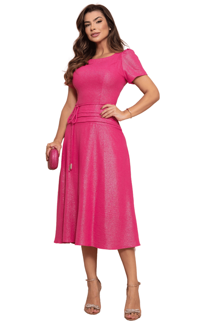 VESTIDO CREPE TEXTURIZADO COM BRILHO - 14196