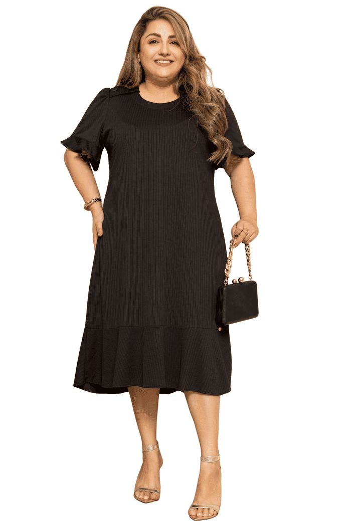 VESTIDO PLUS MALHA VISCO TEXTURIZADA COM BOTOES - 14311