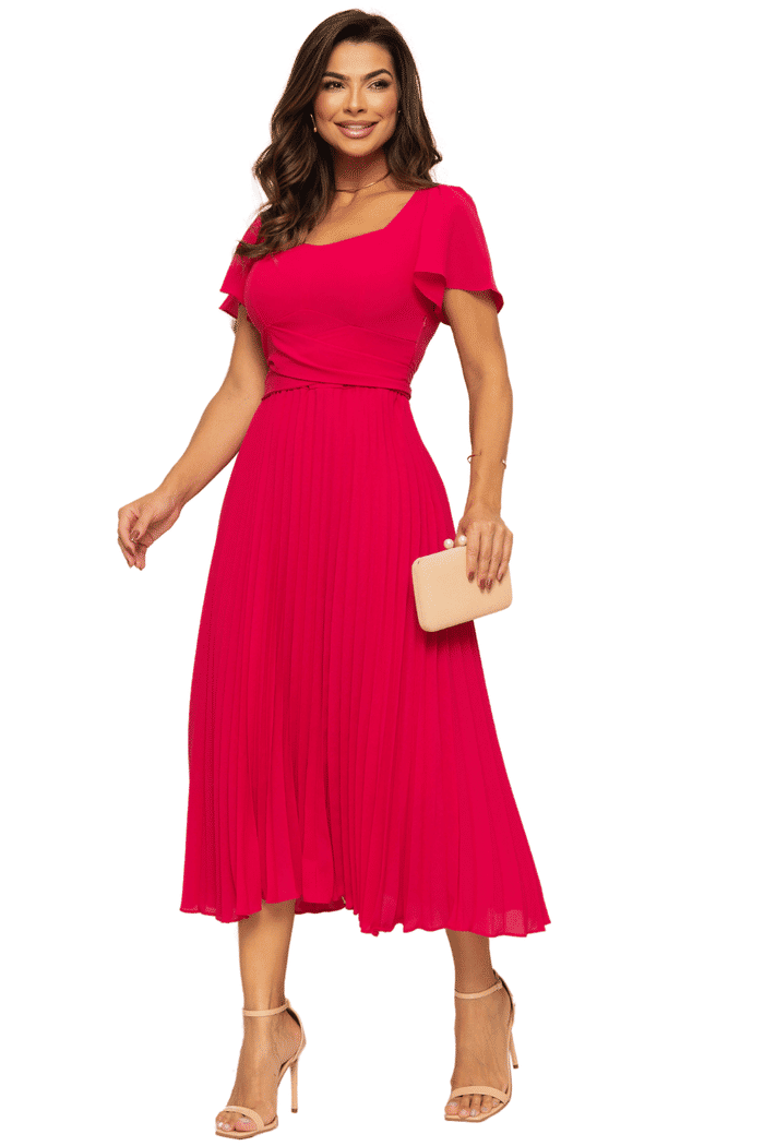 VESTIDO CREPE COM SAIA PLISSADA E LACO NA CINTURA - 14036