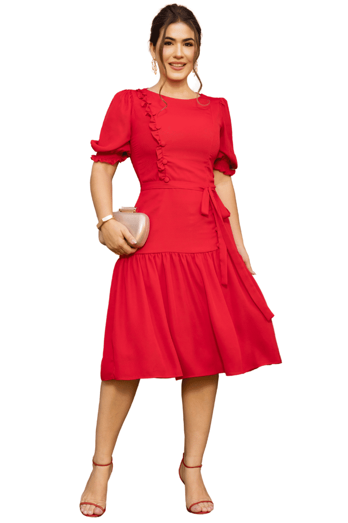 VESTIDO CREPE COM BABADINHOS E BOTOES ENCAPADOS - 14268