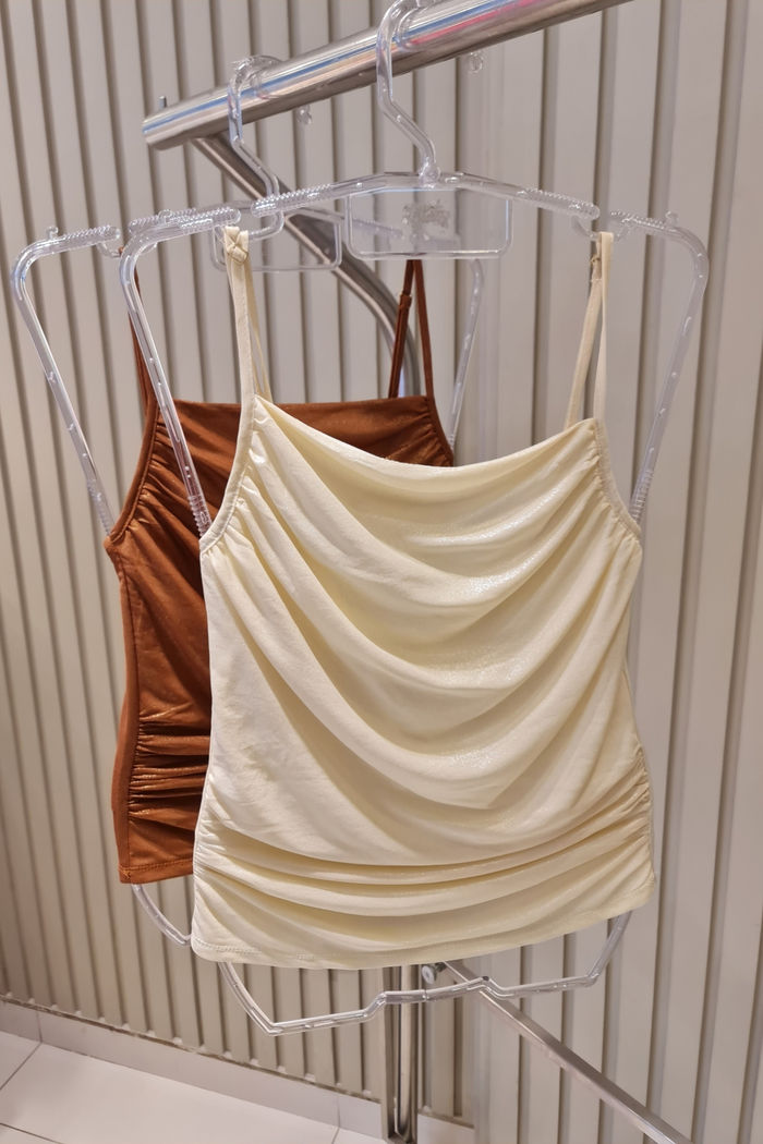 Blusa Drapeada em Tule e Brilho 2 Cores