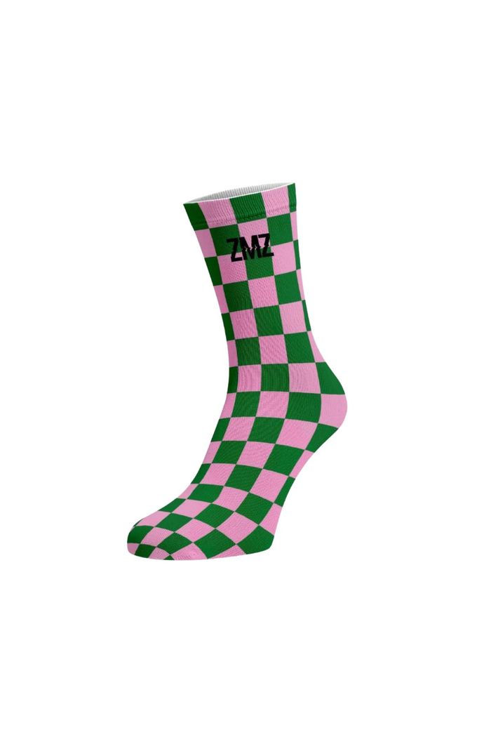 Meia Zmz Quadriculada Rosa e Verde